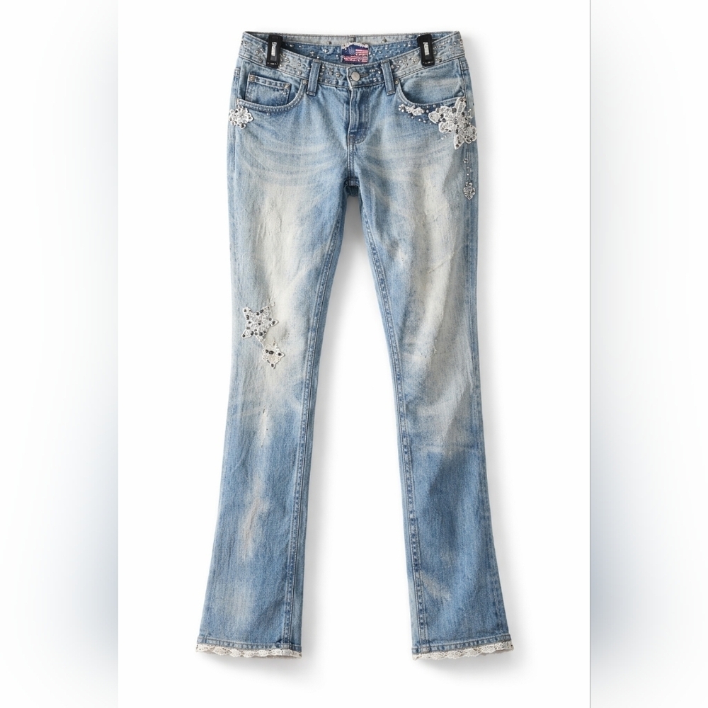 Express BE Rock Studded Rhinestone Embellished Straight Jeans Women Size 8 NWT.